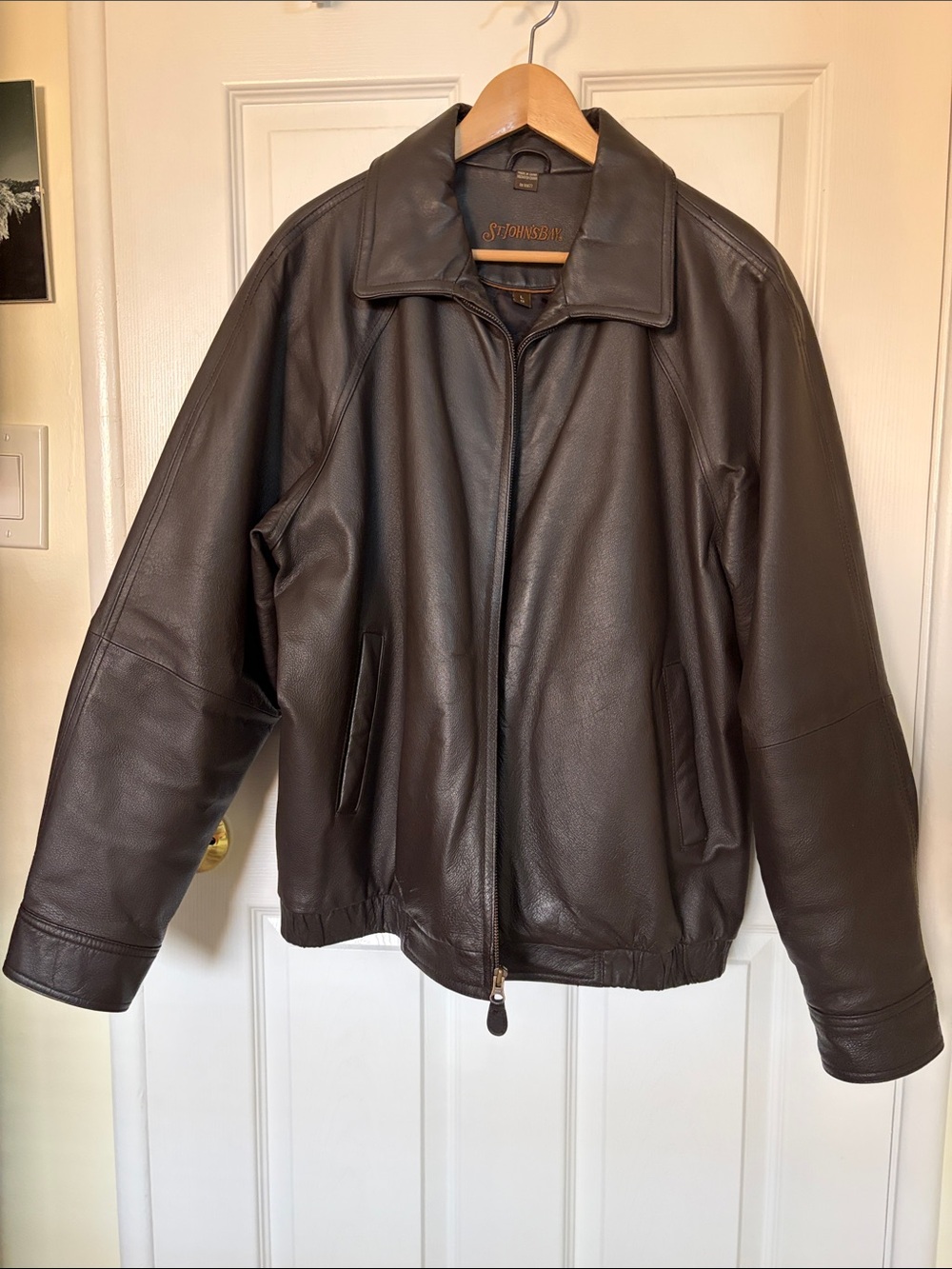 St. John's Bay Men's Dark Brown Leather Bomber Jacket